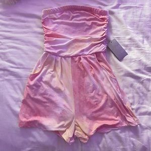 Pink and yellow strapless romper